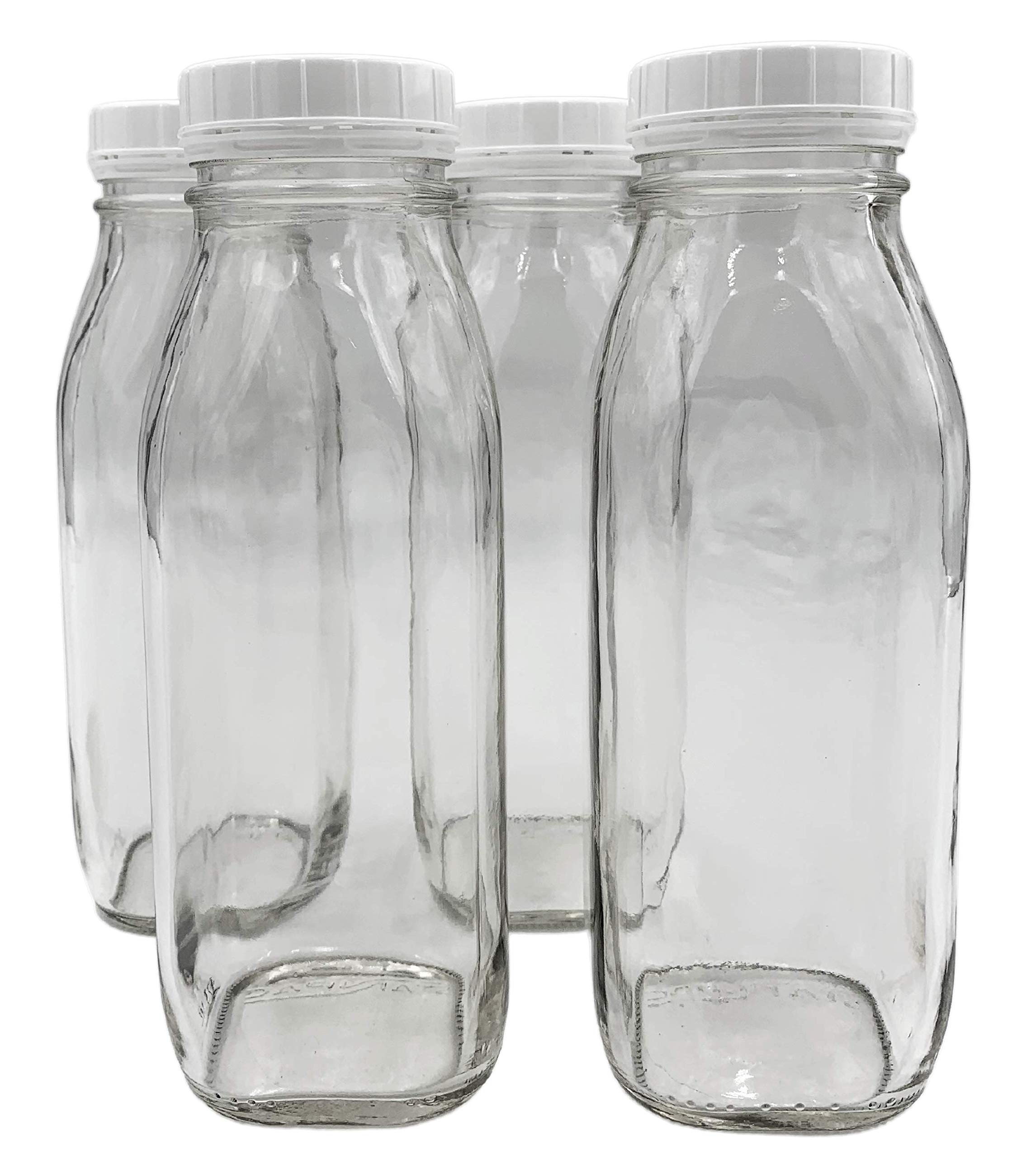 16 oz Glass Milk Bottles with Screw On Cap